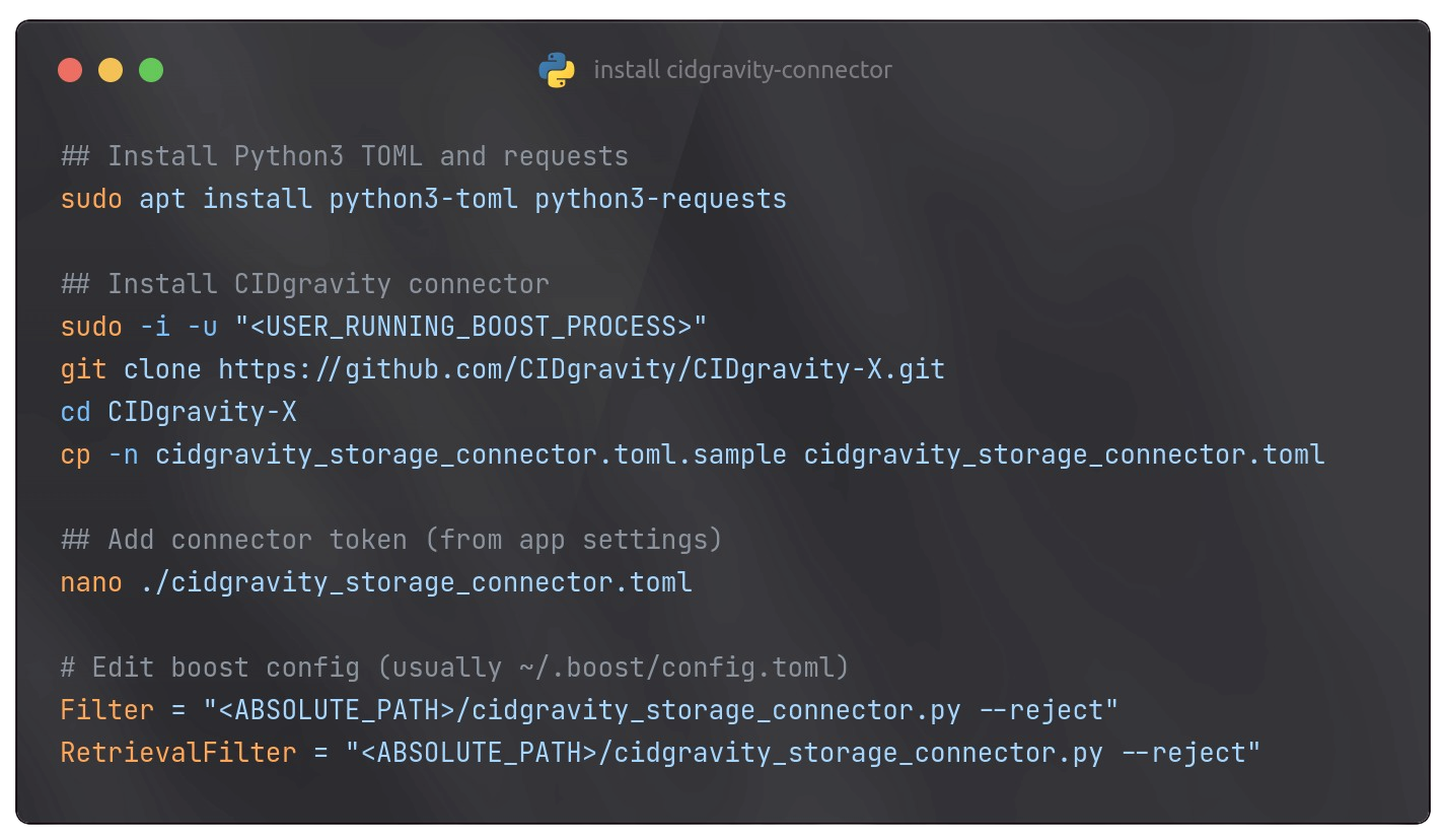Install CIDgravity connector script